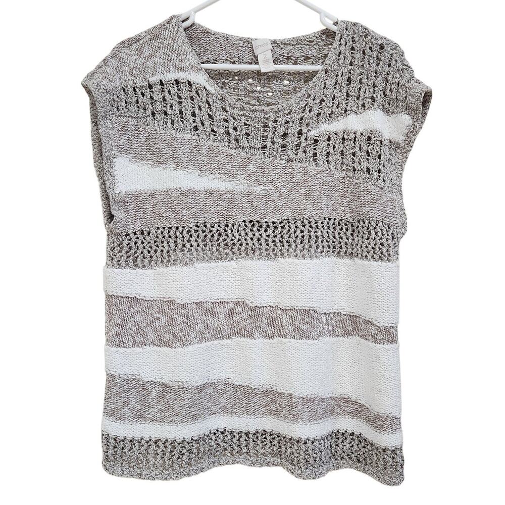Chico's Brown and White Striped Sweater